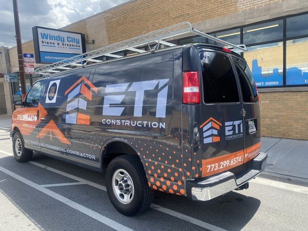 Commercial vehicle graphic for ETI Construction printed by Windy City Signs and Graphic in Chicago