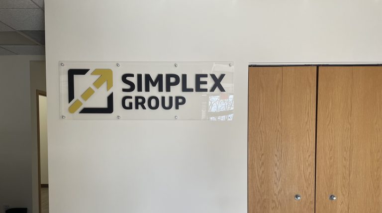 Indoor lobby sign designed for Simplex Group